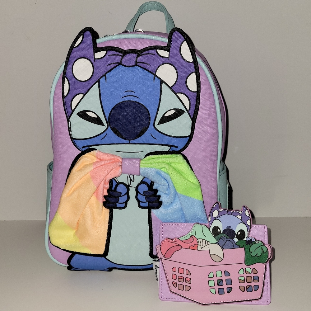 Loungefly Super Stitch Rainbow Cape Mini Backpack and Laundry Basket Car…